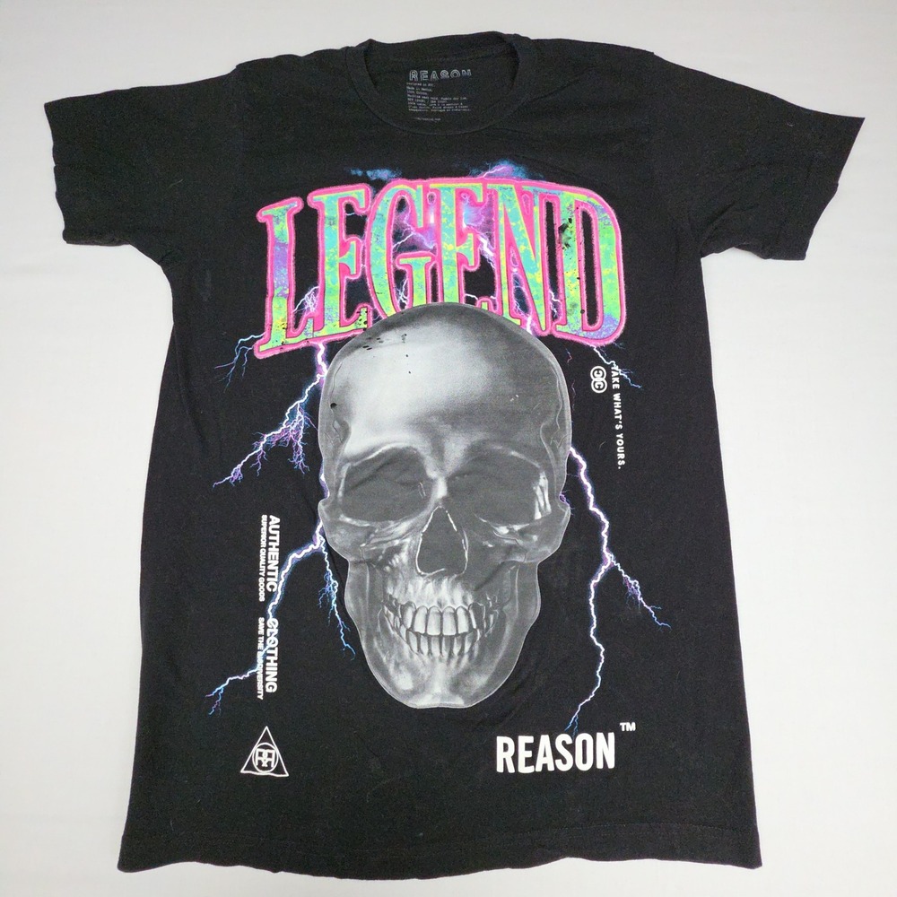 Reason Legend Skull Graphic T-Shirt Men Medium Black Lightning Bolt Cotton